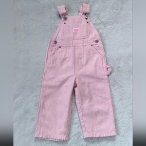 KEY Pink and White Striped Cotton Overalls Size 2T